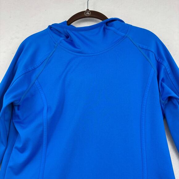 Athleta Sweatshirt Size M Blue Hooded Fleece Lined Hoodie Thumbholes Mock Neck - Picture 2 of 12